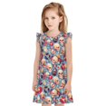 thumbnail image 1 of Fotbe music Skull record Retro Vestido de Dormir para Niñas de 3 a 10 Años, Mangas Cortas, Estilo Princesa, Pijama Camisón con Mangas Voladas-Large, 1 of 6