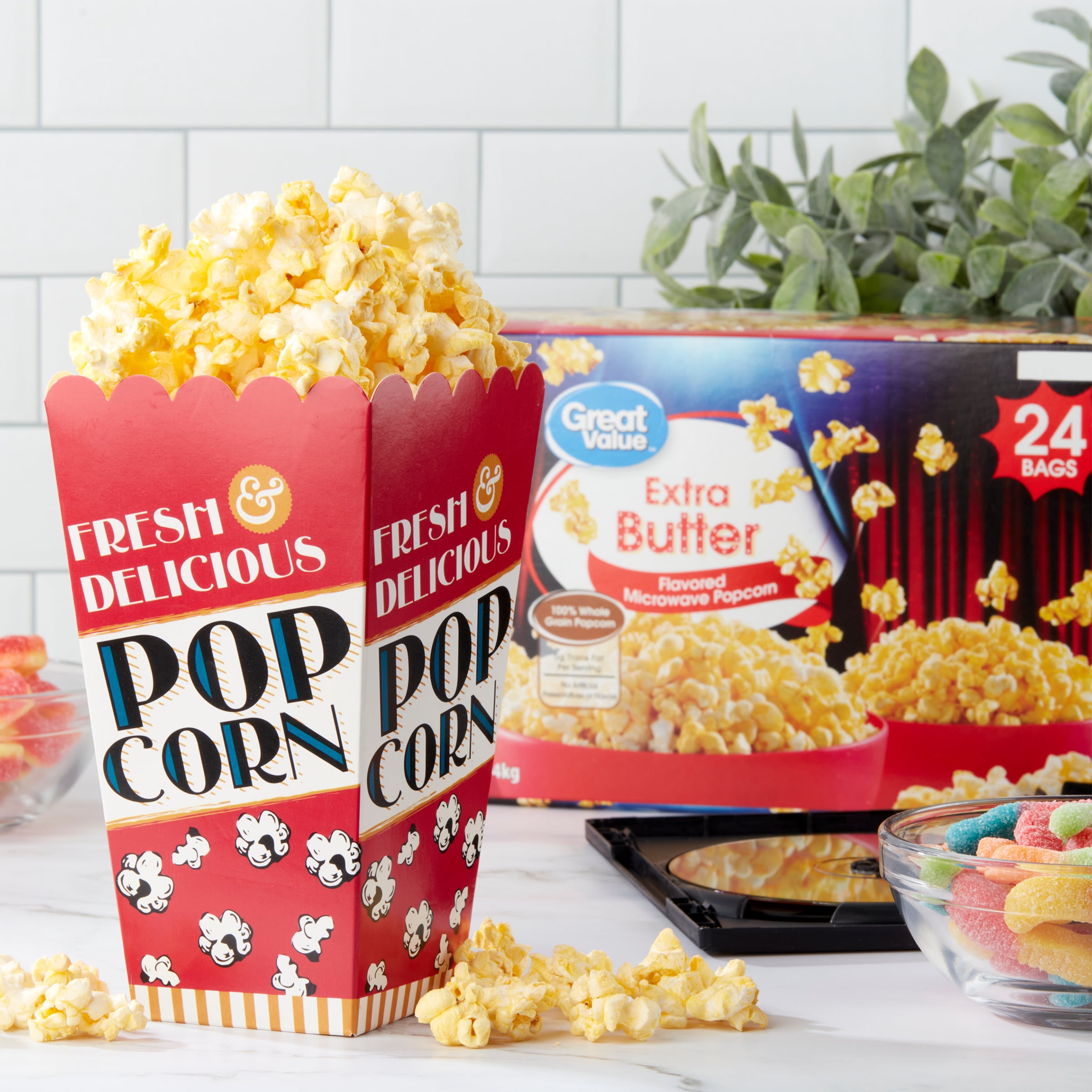 Great Value Extra Butter Microwave Popcorn, 2.55 oz, 24 Count