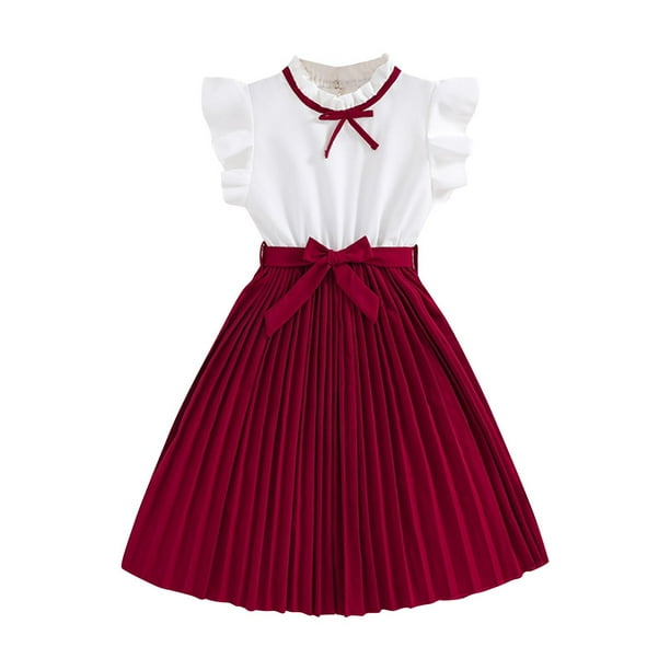 Odeerbi 8-12 Años Niñas Verano Algodón Tanque Vestido Ruffle Plisado Vestido Con Cinturón Dos Piezas Conjunto Vestido