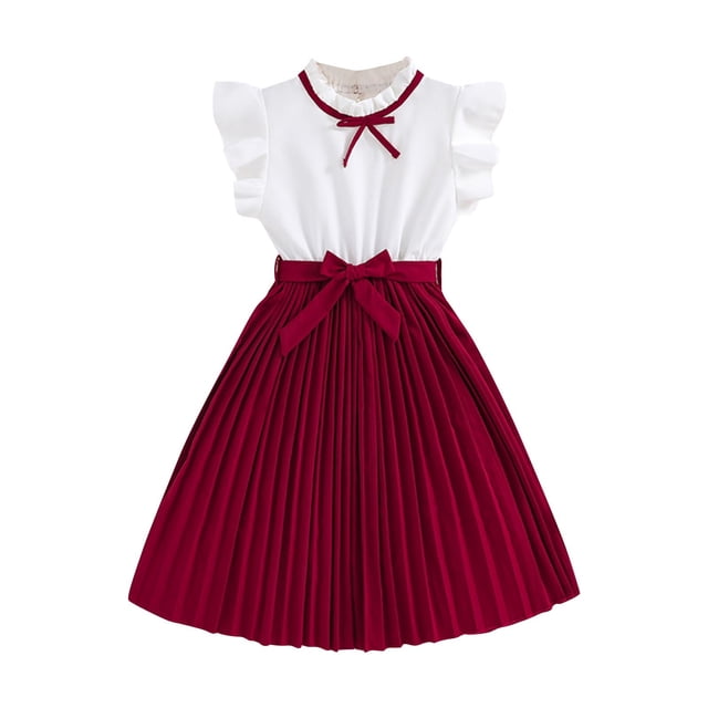 Odeerbi 8-12 Años Niñas Verano Algodón Tanque Vestido Ruffle Plisado Vestido Con Cinturón Dos Piezas Conjunto Vestido
