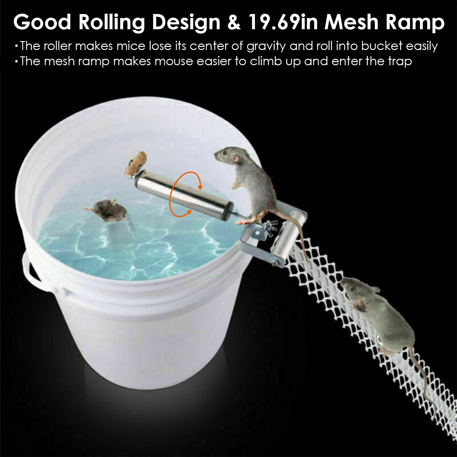 Astoutdoor Rolling Trap Accessory Kit, Galvanized Metal Rolling Unit with 19.69in Mesh Ramp, Fits Bucket Up to 14.54in Height