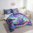 thumbnail image 3 of Feelyou Hippie Neon Cat Bedding Comforter Set 7 Pieces for Kids, Fairy Tale Waterfall Full Bedding Set, Kawaii Cartoon Animal Reversible Fitted Sheet Flat Sheet, Luxury Bedroom Decor, 3 of 7