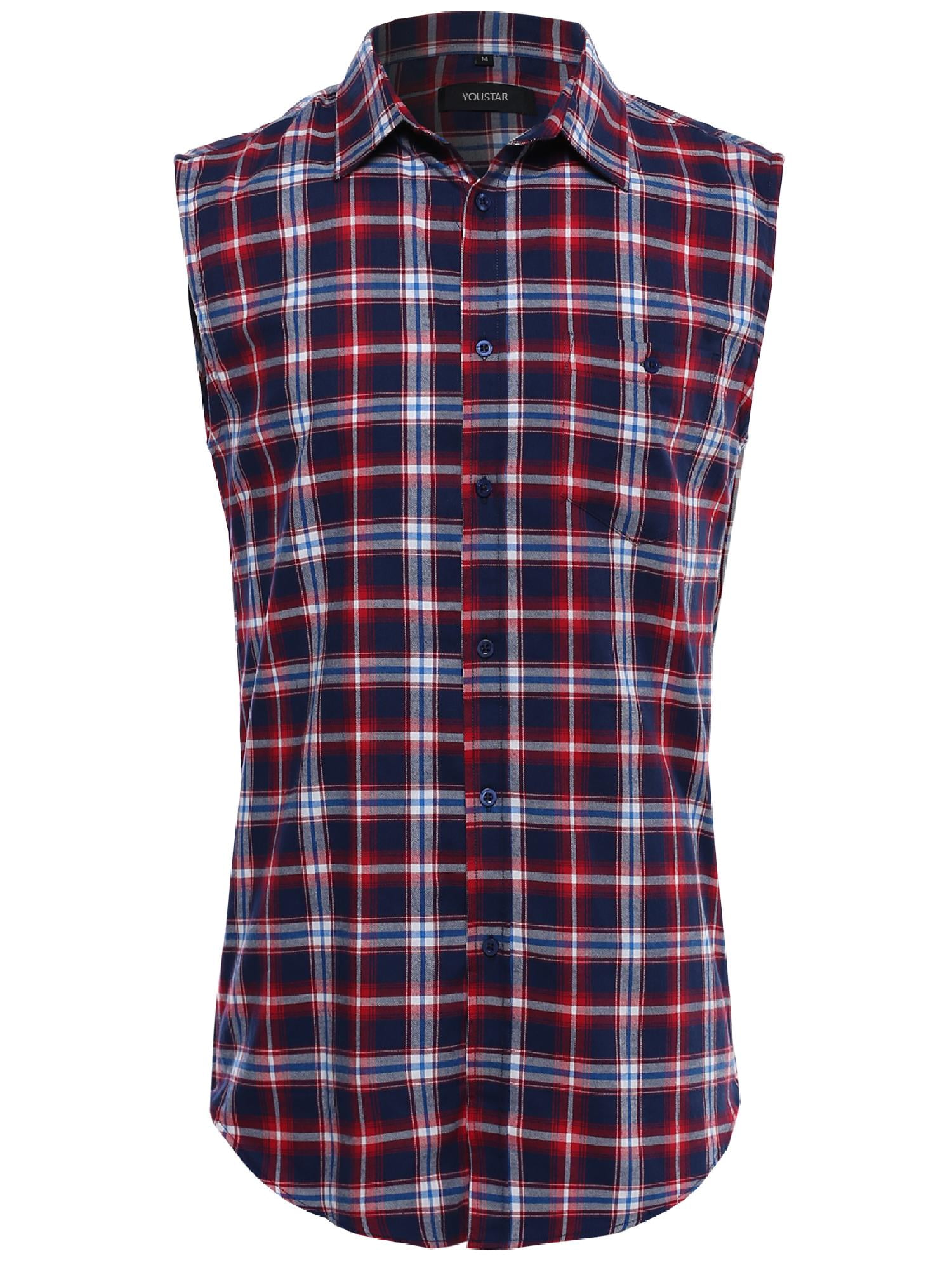 FashionOutfit Men's Sleeveless Plaid Button Up Shirt