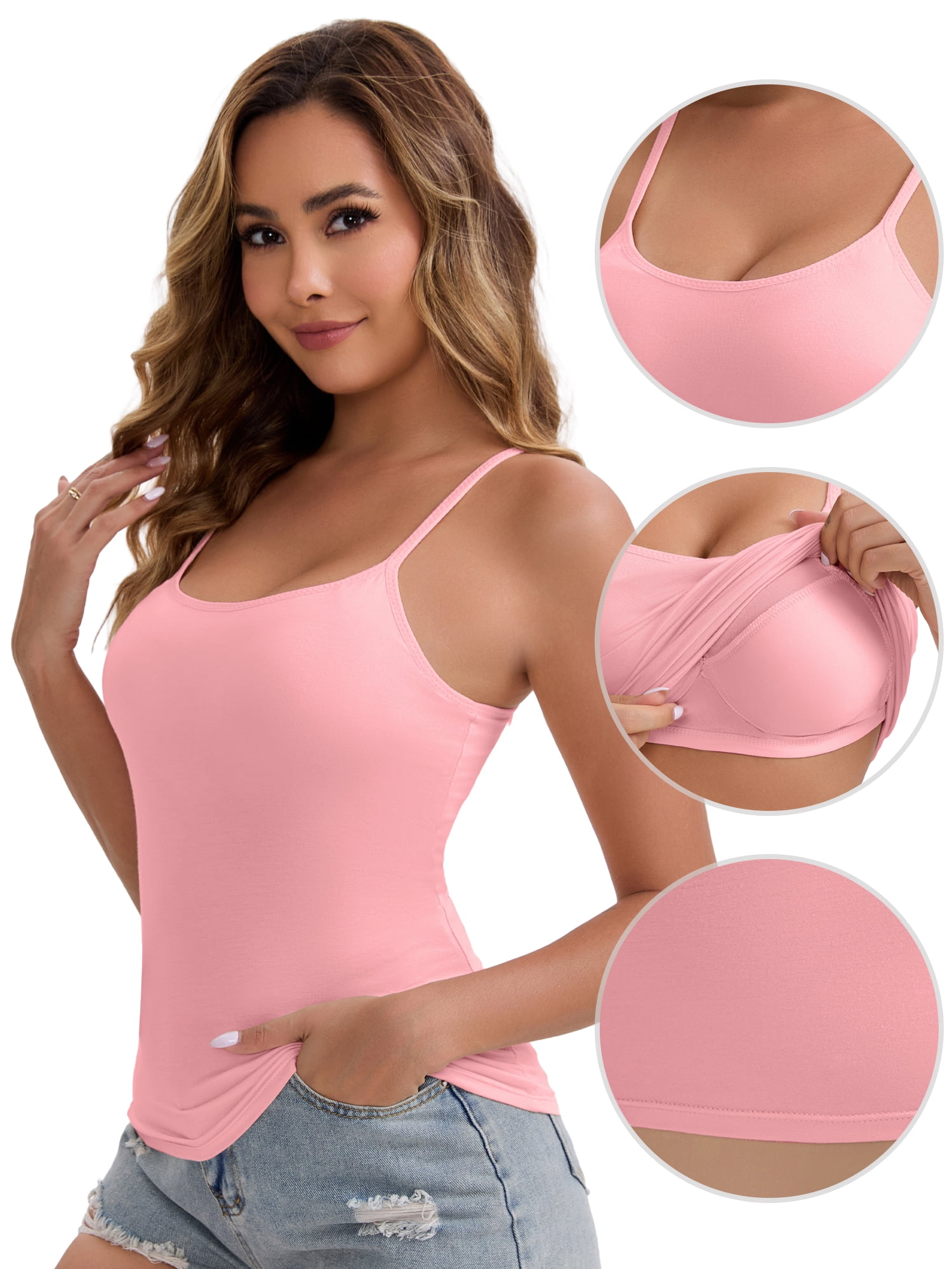 DARING DIVA Women's Padded Tank Top Round Neck Casual Camisole M 1 Black 1 Apricot 1 Pink