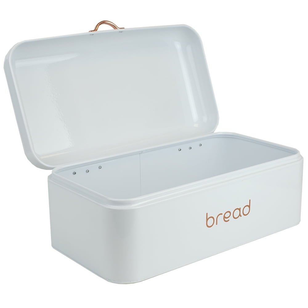 Amici Home White Carmel Metal Storage Bread Bin With Handled Lid