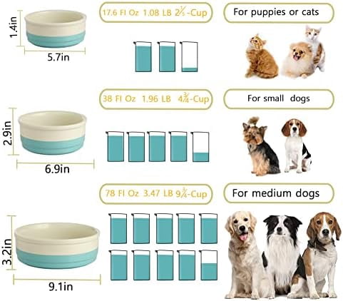 Ceramic Dog Bowls, Dog Food Dish for Large Dogs and Cat, Heavy Duty Porcelain Pet Bowl for Canned Food and Water 78 Fl Oz （Fog Blue）