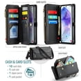 thumbnail image 3 of Funda tipo cartera para Samsung Galaxy A55 con bloqueo RFID, tarjetero, cremallera y ranura para billetes, correa magnética de piel sintética suave para el hombro. Funda tipo cartera para mujer, 3 of 10