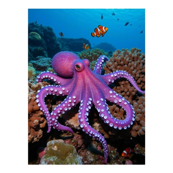 Diamond Art Kit for Adults, Purple Octopus Coral Reef Clownfish Diamond Painting for Adults Beginners, 5D DIY Diamond Art Painting Kits, Colorful Diamond Painting Craft for Home Decor 12x16