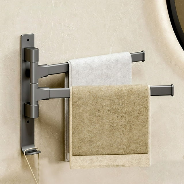 Boreal Craft Swivel Towel Rack Thicken 4 Arm Towel Bar 180° Space Saving Wall Mounted Towel Holder With Hook Rustproof Swing Out Towel Hanger For Bathroom Kitchen Grey Towel Rack Wall Mounted Boho