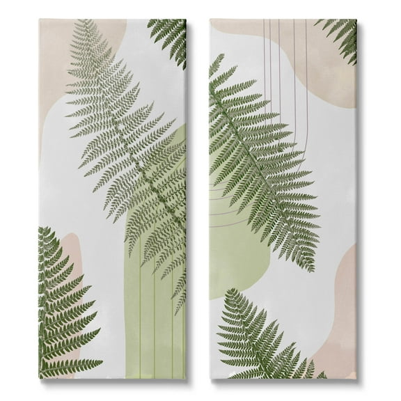 Fern Leaves Pastel Geometric Botanical & Floral Graphic Art Gallery Wrapped Canvas Print Wall Art, Set of 2