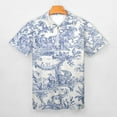 thumbnail image 3 of Blue Toile De Jouy Men Zipper T-shirt Summer Casual Short Sleeve T-shirt Top, 3 of 7