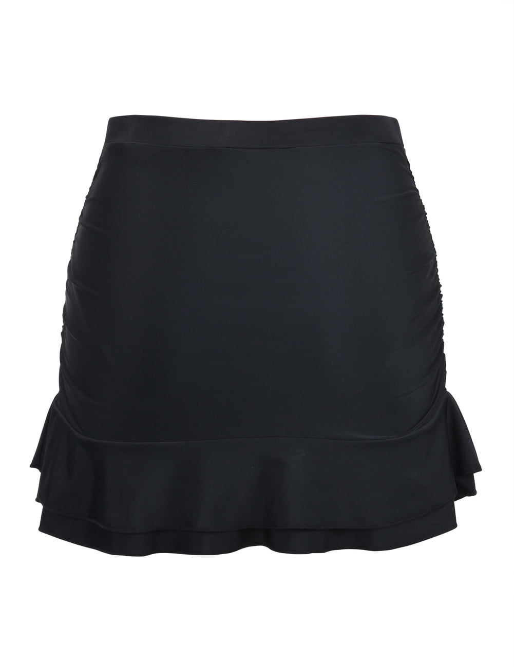 Hilor Women's Skirted Bikini Bottom High Waisted Swim Bottom Shirred Ruffle Swim Skirt