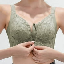 Censtreet Women's Embroidered Front Zipper Bras,Solid Color Thin Breathable Underwear,Comfort No-Wire Daily Bra