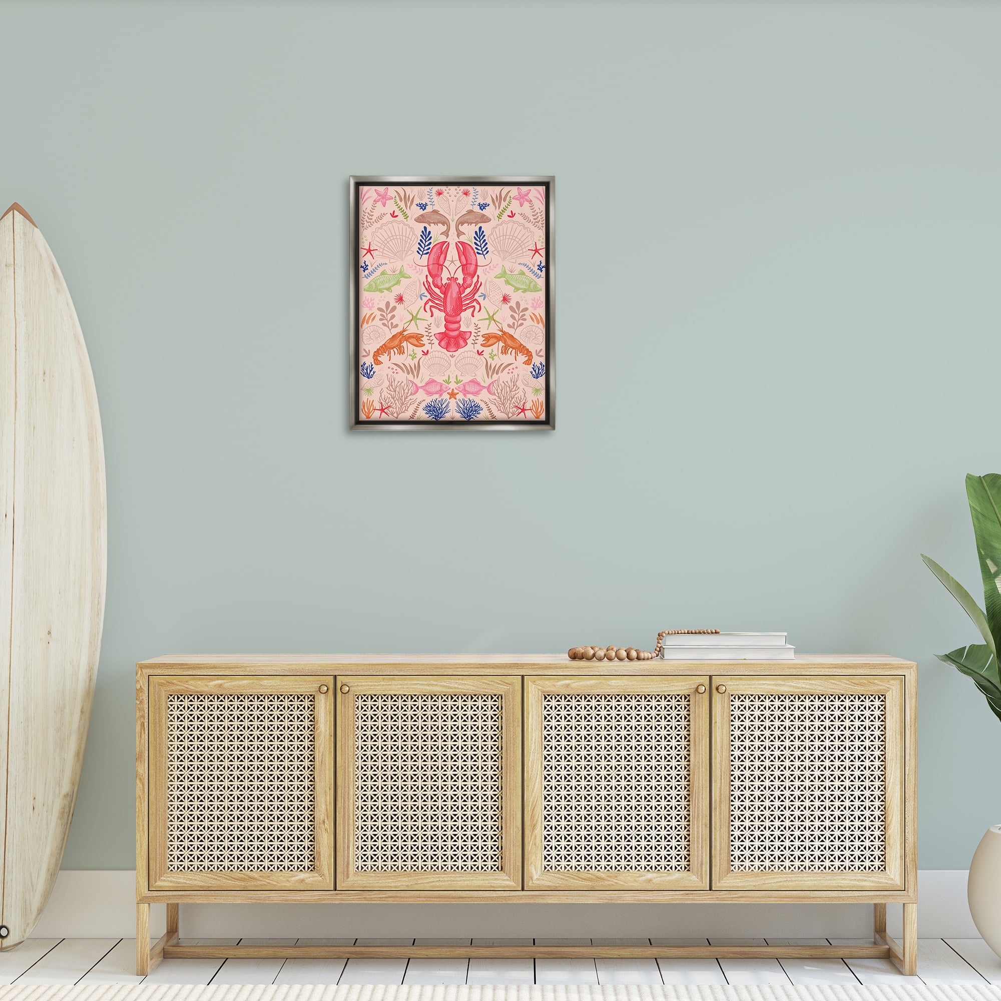 Stupell Industries Symmetrical Sea Life Nautical & Beach Painting Gray Floater Framed Canvas Art Print Wall Art, 25 x 31