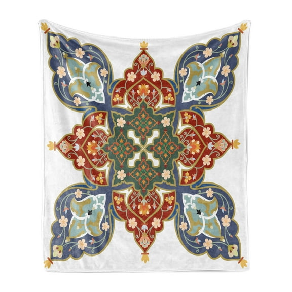 Oriental Soft Flannel Fleece Throw Blanket, Turkish Ottoman Eastern Design Flowers Moroccan Image, Cozy Plush for Indoor and Outdoor Use, 60" x 80", Cadet Blue Turquoise, by Ambesonne