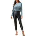 thumbnail image 2 of INSPIRE CHIC Women's Velvet Tops Round Neck Long Sleeve Casual T-Shirt XS Light Blue, 2 of 6