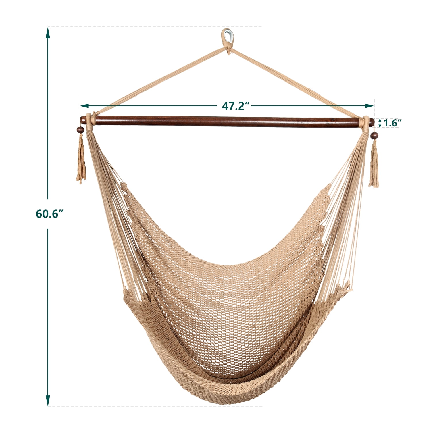 Bathonly Portable Caribbean Hammock Swing Chair with Wood Bar, Outdoor Indoor, Max 330 lbs, Brown
