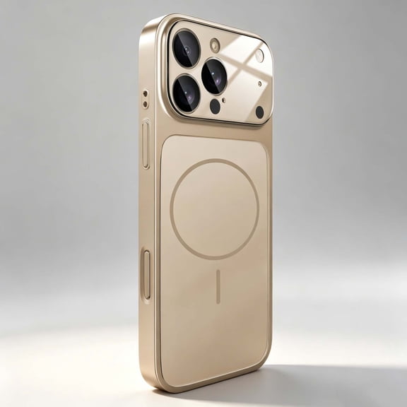 For iPhone Air Phone Case,Compatible with Wireless Charging,Anti-Scratch Tempered Glass Back Design,Full Camera Lens Protector,Glossy Ultra Slim Shockproof Non-Slip Phone Case,Gold