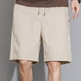 thumbnail image 3 of HOOMEUMY Men's Baggy Cotton Shorts with Pockets Drawstring Lightweight Breathable Solid Color Summer Beach Knee Length Shorts Beige M, 3 of 8