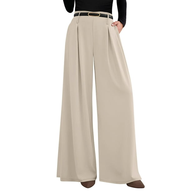 Pantalones de trabajo PRETTYGARDEN 2025 de cintura alta y pierna ancha para mujer