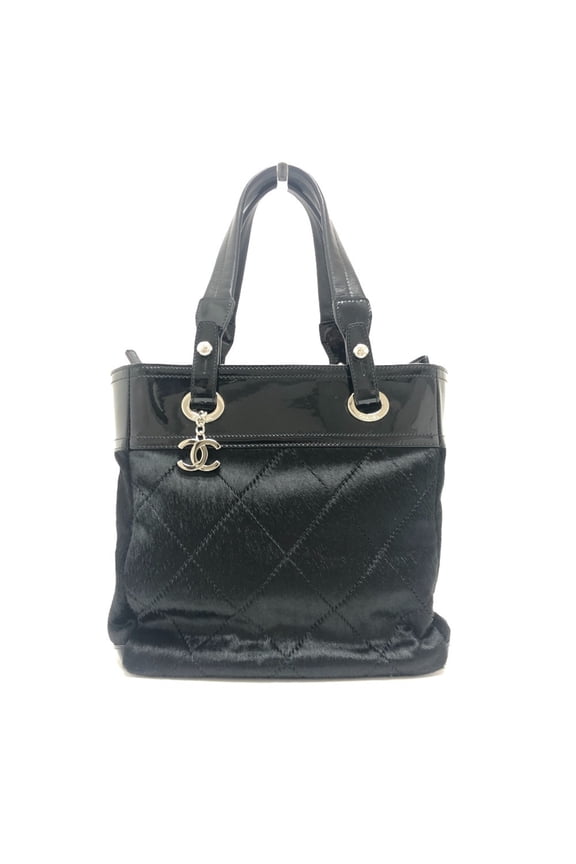 Pre-Owned CHANEL A34208 CC Coco Mark Paris-Biarritz PM Enamel x Ponytail Leather Tote Bag...