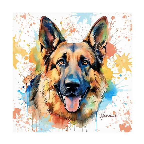 Canvas Wall Art - Frank Harris 'German Shepherd Master' Wall Art for Living Room, Bedroom, or Office DÃ©cor by Trademark Fine Art - 14 x 14 Inches