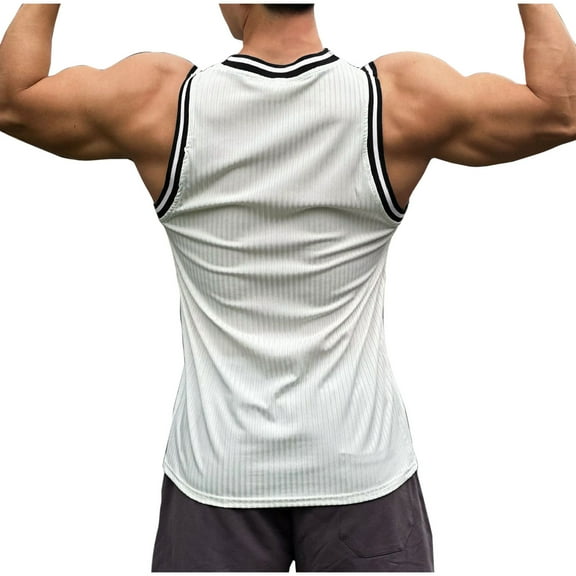 YUGYXL Mens Athletic Tank Tops Stretchy Slim Fit Muscle Summer Trendy Shirts Sleeveless Ribbed Soft Breathable Casual Tops White XL