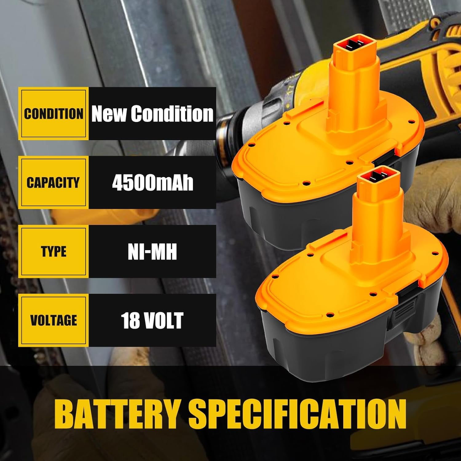 4-Pack 18V 4500mAh DC9096 DC9098 Replacement for Dewalt 18V Battery, Compatible with Dewalt 18 Volt Battery DC9099 DW9095 DW9099 DE9038 DE9039 DE9095 DW9095 DW9096 DE9503 DC9182
