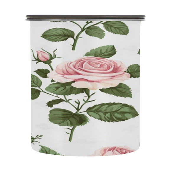 Wobogo Light Pink Roses Food Storage Jars 304 Food Grade Stainless Steel Canisters With Vacuum Airtight Lids for Coffee Snacks Nuts Cereal 900ML