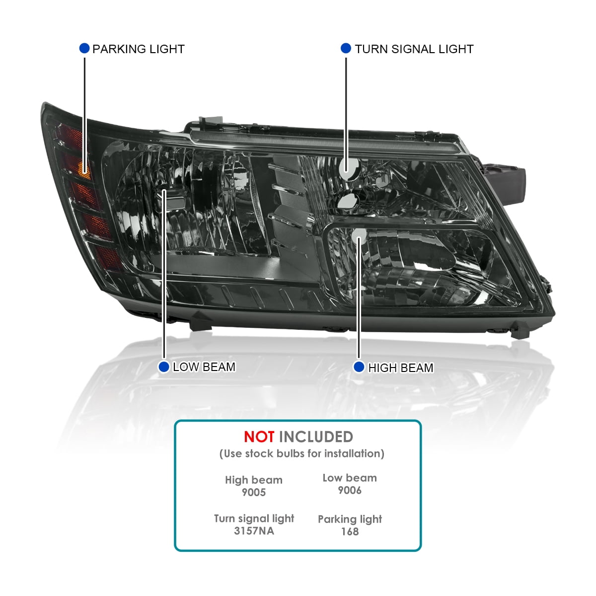 Spec-D Tuning Smoke Headlights Compatible with 2009-2020 Dodge Journey, Left + Right Pair Headlamps Assembly