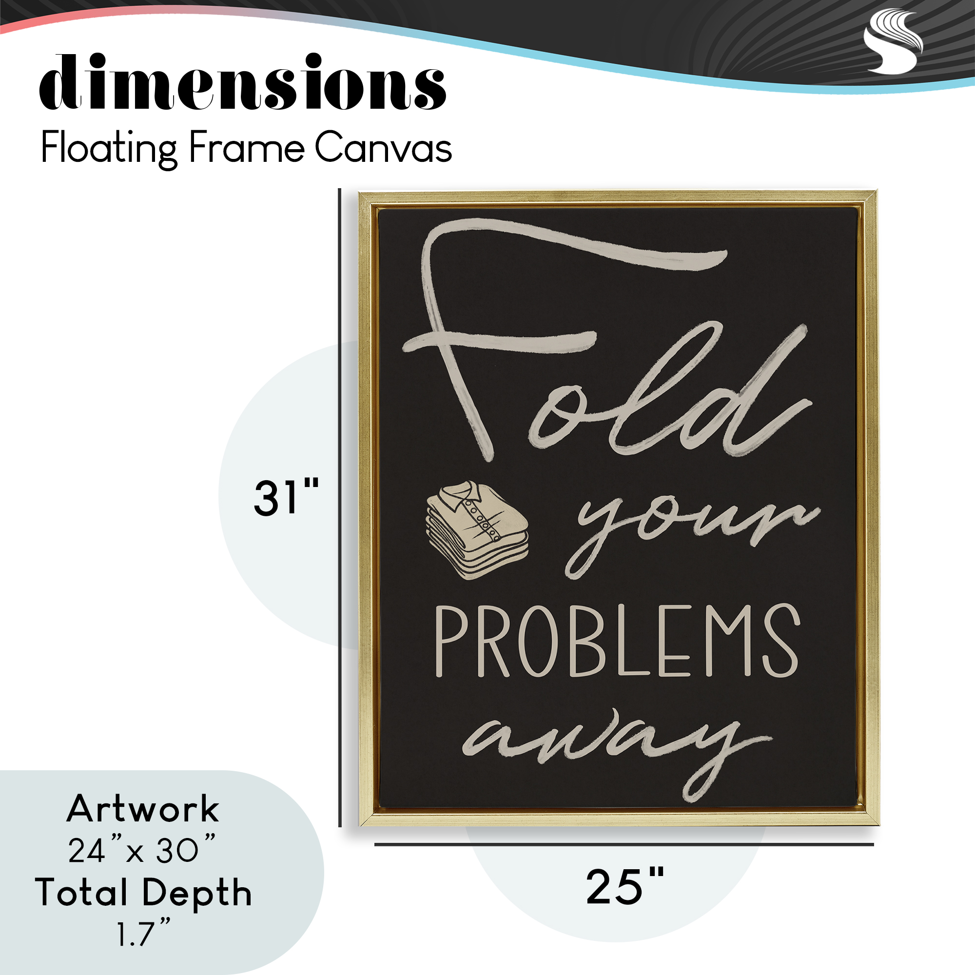 Fold Your Problems Away Gold Framed Floater Canvas Wall Art, design by Marcus Prime