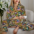 thumbnail image 5 of KLL USA 1 Print Women's Long Sleeve Pajamas with Pants Sleepwear Loungewear 2 Set-Large, 5 of 7