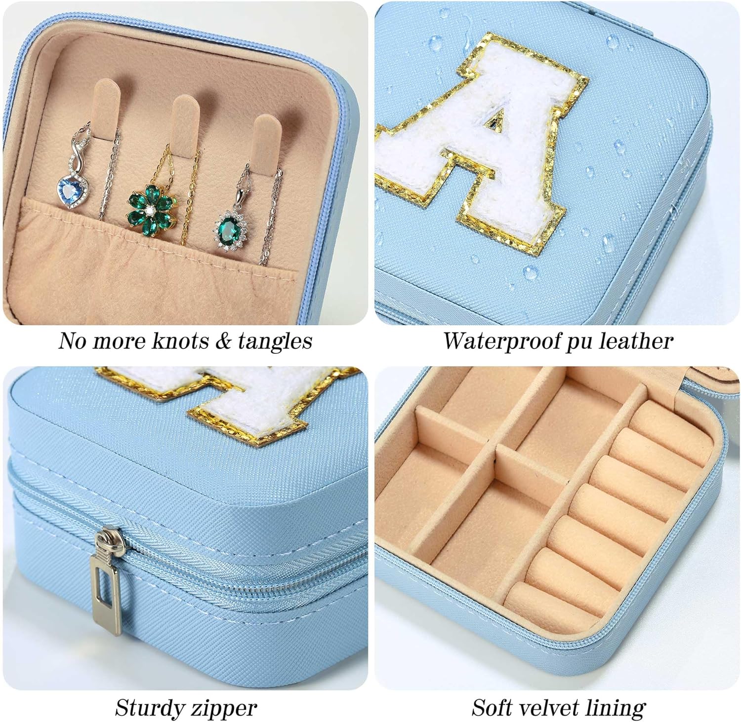 Mothers Day Gifts For Mom - Small Travel Jewelry Box, Travel Jewelry Case With Mirror For Necklace Earrings Rings Organizer | Birthday Gifts For Mom Travel Gifts For Mom - Letter K, Sky Blue[Z1]