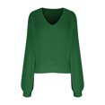 thumbnail image 5 of Qetyuw Cropped Sweater for Women Crochet Knitted Lantern Long Sleeve V Neck Sweaters Solid Color Casual Pullover Jumper, 5 of 6