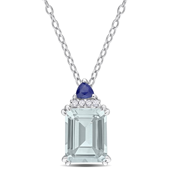 Everly Women's Aquamarine Blue Sapphire and Diamond Accent Sterling Silver Drop Necklace