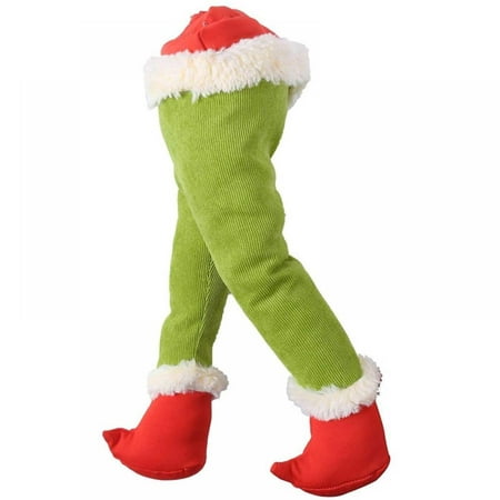 15.75" Christmas Elf Body Tree Decorations,Grinch Tree Topper Arm Head and Legs,Stole Christmas Elf Stuffed Leg Stuck Tree Topper Garland Ornaments Burlap Pose-able Plush Legs for Tree Ornaments