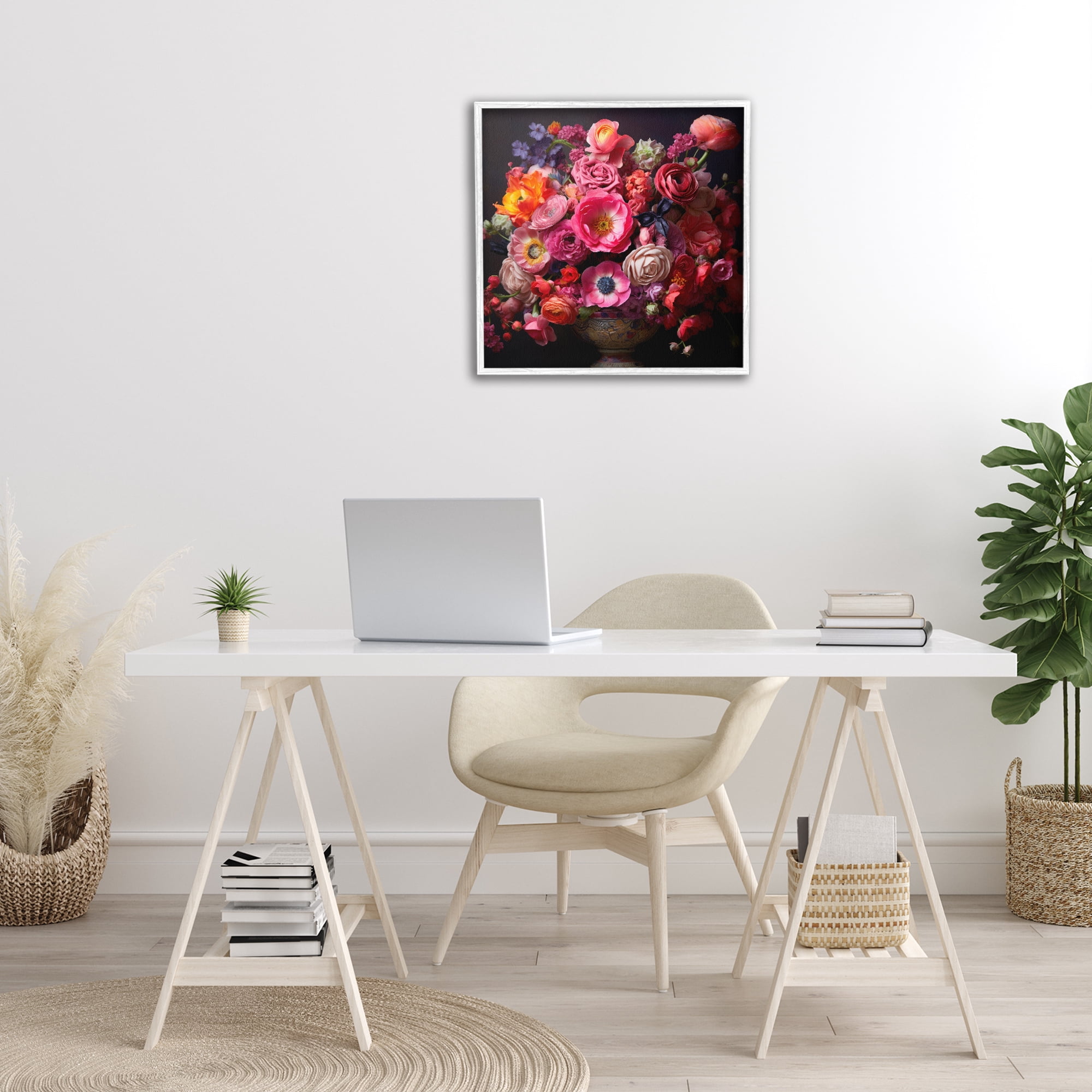 Stupell Industries Dark Full Bouquet Botanical & Floral Painting White Framed Art Print Wall Art, 24 x 24