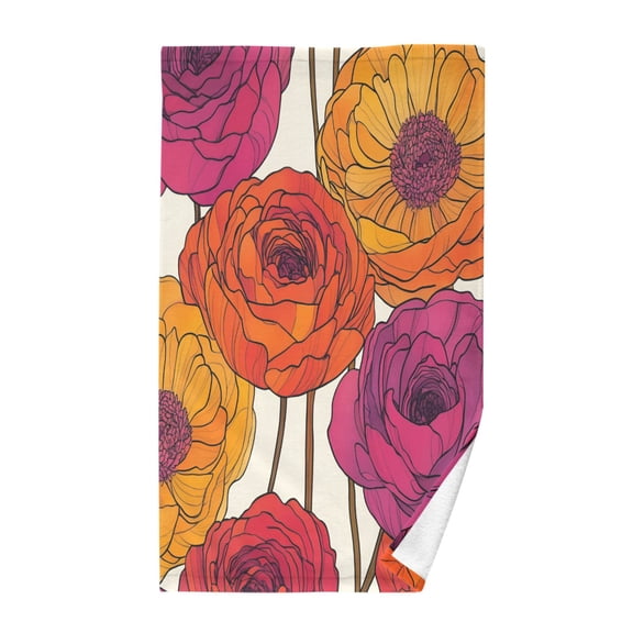 Yayeee 100% Cotton Hand Towels for Bathroom 16" x 28" Soft Absorbent Kitchen Towel, Purple Hand Drawn Floral