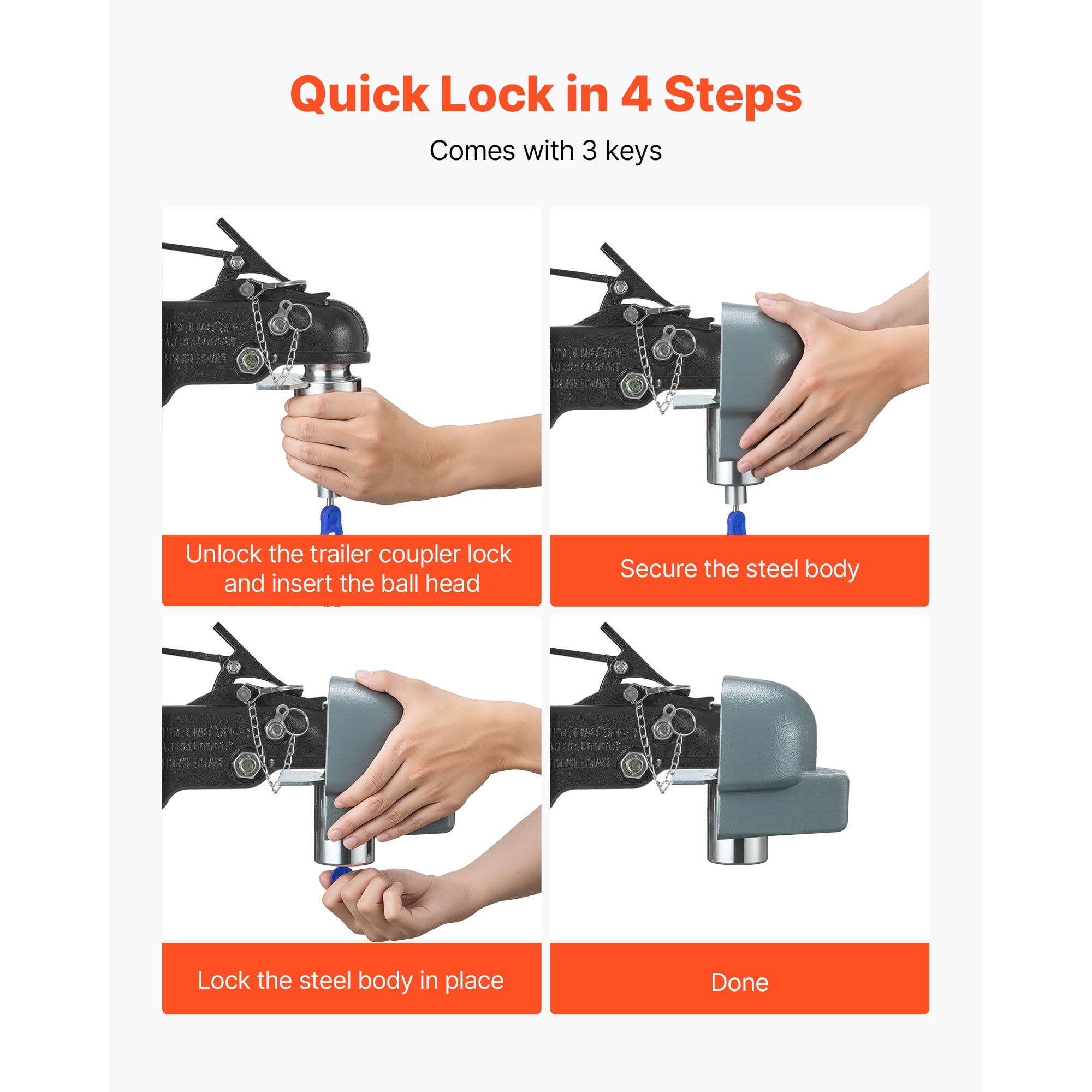 KFFKFF Heavy-Duty Trailer Coupler Lock, Fits 2-5/16-Inch Couplers, Durable Hitch Lock with 3 Keys, Corrosion-Resistant and Anti-Theft Design for RVs, Trailers, and Boats, Black