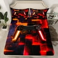 thumbnail image 2 of jejeloiu Modern Console Game Twin Sheet Sets,Cartoon Gamepad Twin Fitted Sheet,Red Orange Black Flat Sheet For Boys Teens,Super Cozy Room Decor,3pcs, 2 of 7