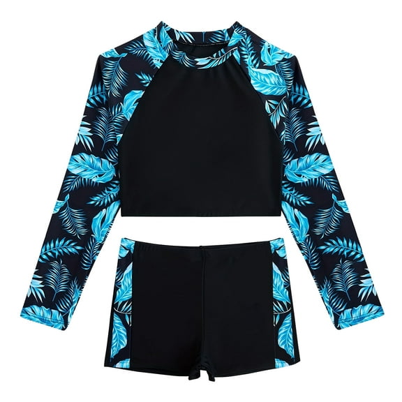 Happy Cherry Girls Rash Guard Swimsuits 2 Piece Kids Surfing Long Sleeve Bathing Suit Swimming Costume Summer Modest Swimwear 7-8 Years