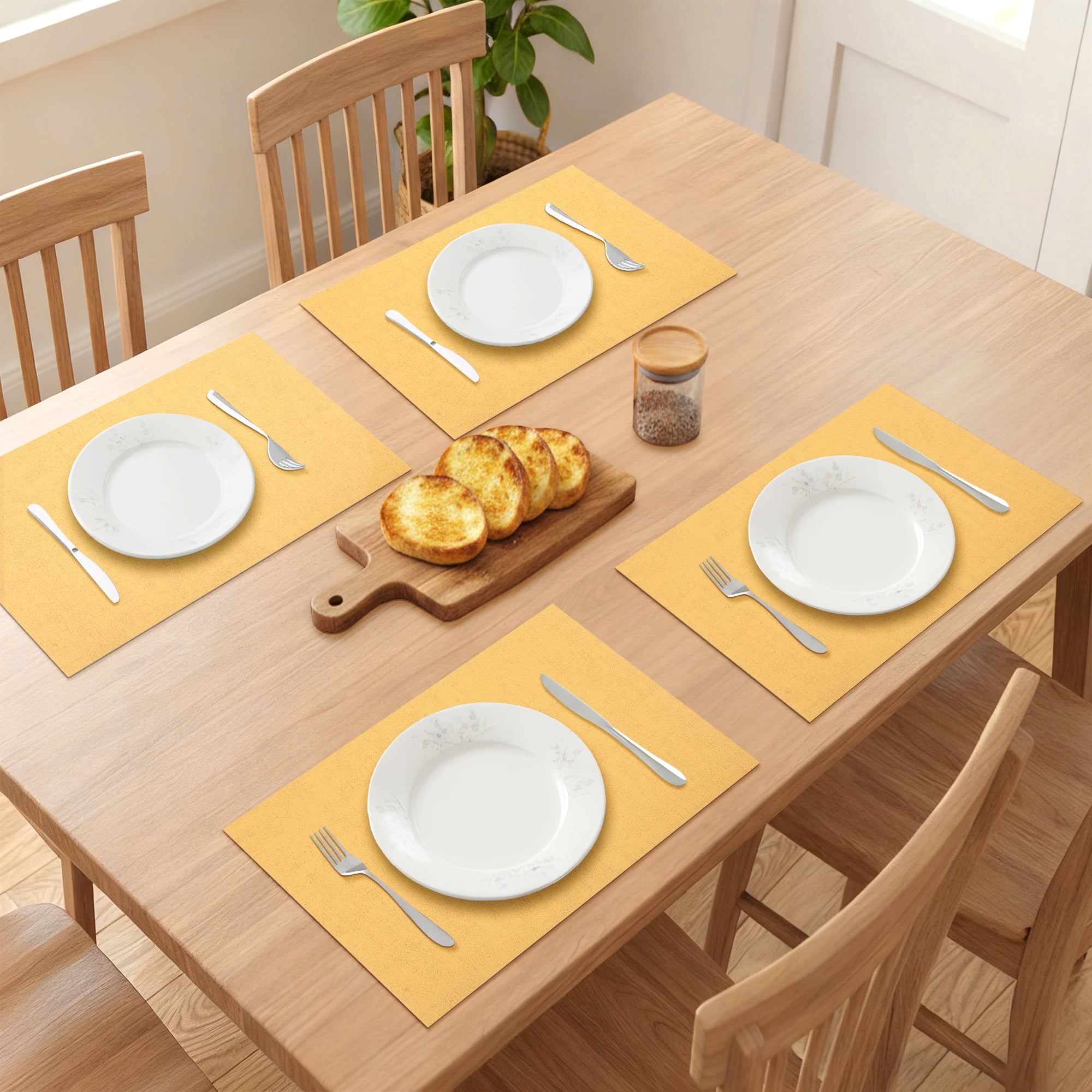 Unique Bargains 6pcs Stylish Faux Leather Placemats Lemon Yellow 16.9"x11.8"