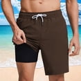 thumbnail image 2 of Amzcrzy Mens Shorts with Boxer Brief 2 in 1 Quick Dry Drawstring Waist Swim Shorts Men Lightweight Mid Rise Above Knee Shorts for Men Casual Solid Color Summer Beach Shorts Brown L, 2 of 6