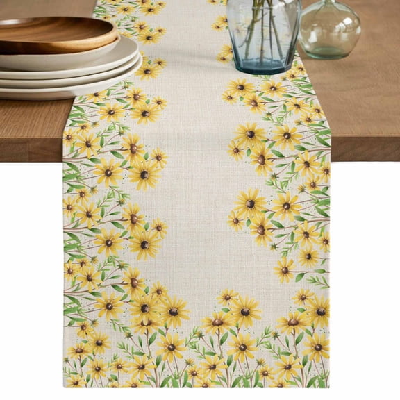 Table Runner 48 Inches Long for Kitchen Dining, Yellow Daisy Dresser Scarf Farmhouse, Dining Table Decorations for Wedding/Parties, Spring Summer Rustic Garden Floral Blossom 13 x 48 In