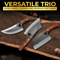 thumbnail image 4 of SliceElite 3PCS Hand-Forged Butcher Knife Set – Cleaver, Viking, Boning Knives for Meat Cutting – Chef BBQ Gift with Box for Men, 4 of 11