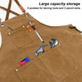 thumbnail image 2 of Woodworking Apron Thick Canvas Bib Apron for Kitchen Cooking Workshop Gardening Heavy Work, Men Women Apron with Adjustable Straps and Large Pockets Brown, 2 of 10