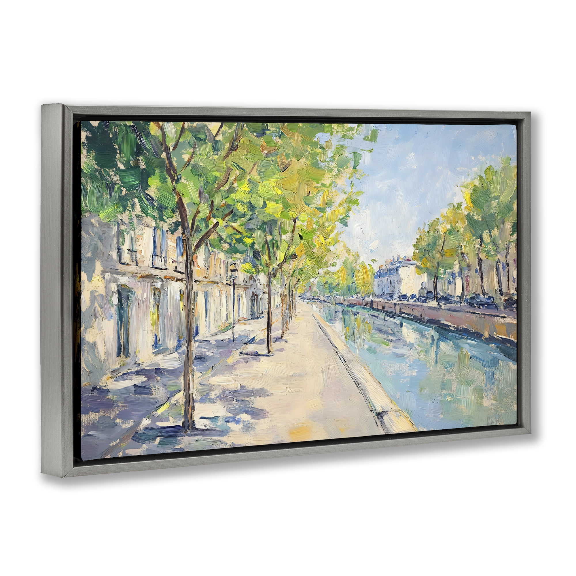 Stupell Industries Montrouge Canal Promenade Gray Framed Floater Canvas Wall Art, design by Creative Studio
