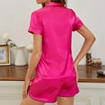 thumbnail image 4 of GEWSEY Womens Silk Satin Soft Loose Pajamas Short Sleeve Loungewear Two-Piece Sleepwear Button-Down Pj Set (Hot Pink, M), 4 of 4