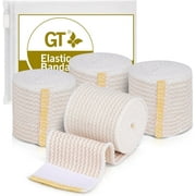 GT USA Cotton Elastic Bandage Wrap (2" Wide, 4 Pack) | Hook & Loop Fasteners at Both Ends | Latex Free | Hypoallergenic Compression Roll for Sprains & Injuries