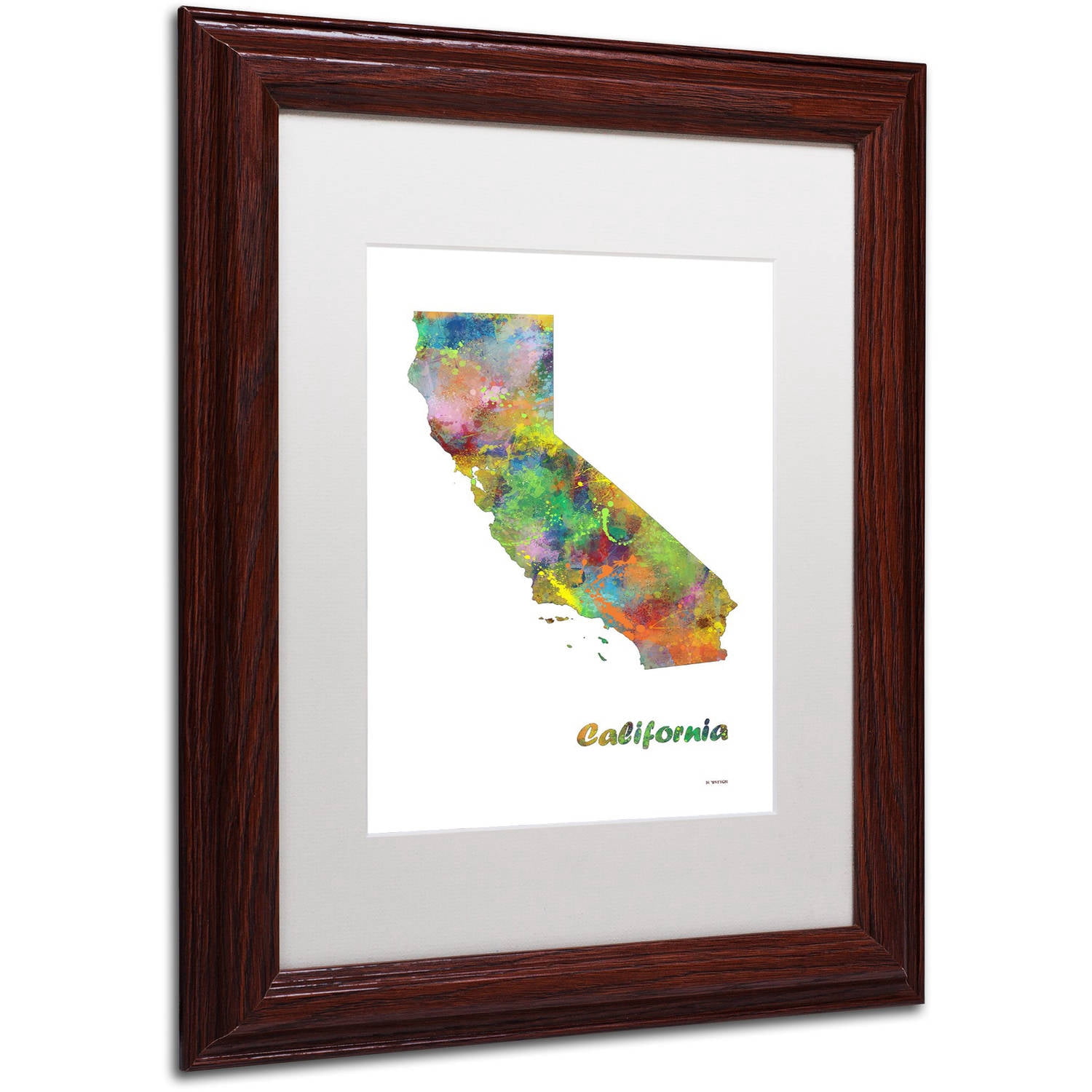 Trademark Fine Art "California State Map-1" Canvas Art by Marlene Watson, White Matte, Wood Frame